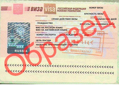 Образец бланка рабочей визы в Россию для иностранца